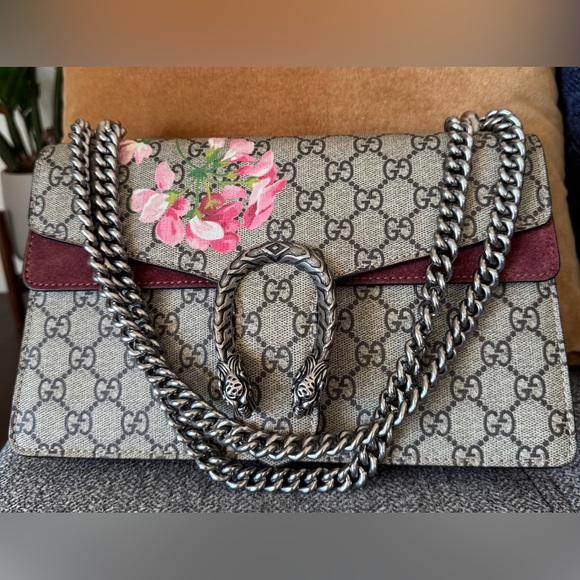 Gucci Handbags - Gucci Beige GG Supreme Dionysus Bloom Shoulder Bag with Pink & Burgundy Accents